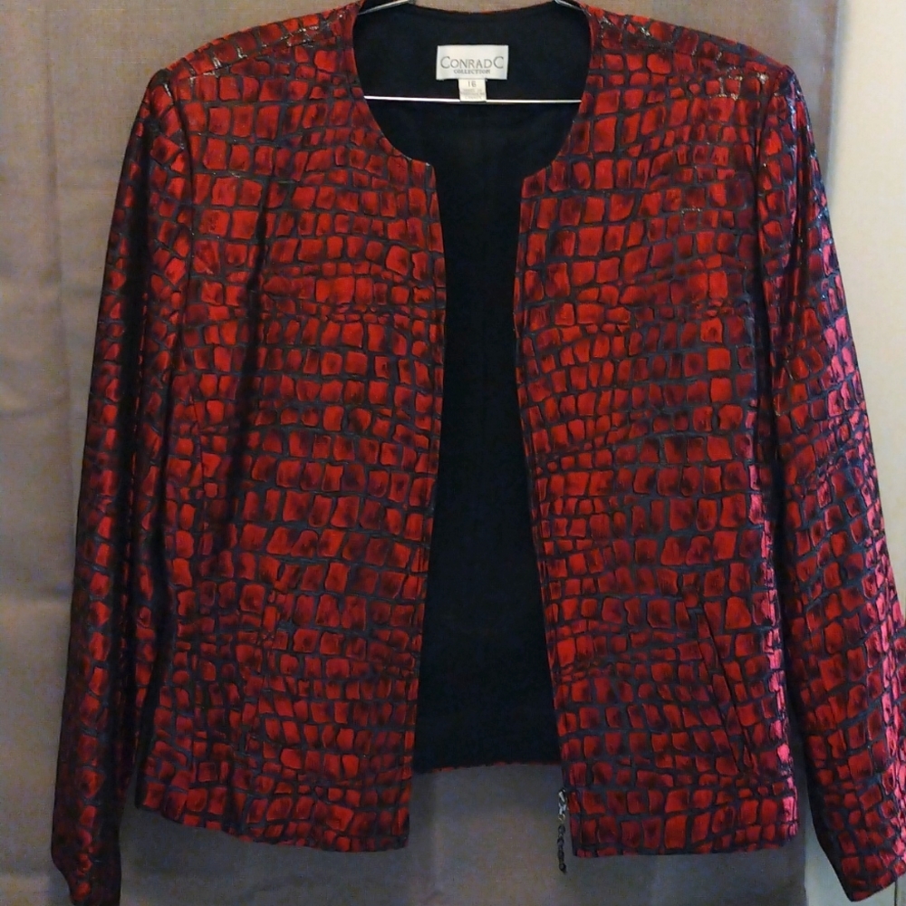 Women's Metallic Red & Black with Shimmer Blazer / Jacket - Picture 3 of 7